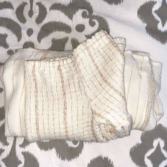 Cream Smocked Dress with Metallic Bronze Stripes - Picture 5 of 5